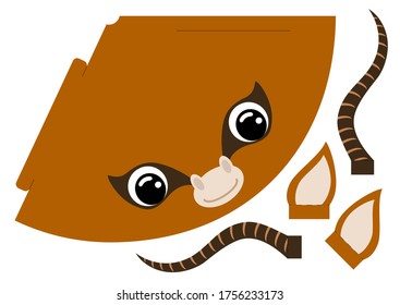 Printable mockup cap gazelle. Festive cone template for birthday, party, christmas, baby shower. Fun accessory for entertainment. Cardstock cap layout construction. Print and cut. Vector illustration.