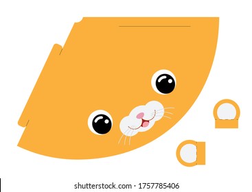 Printable mockup cap hamster. Festive cone template for birthday, party, christmas, baby shower. Fun accessory for entertainment. Cardstock cap layout construction. Print and cut. Vector illustration.