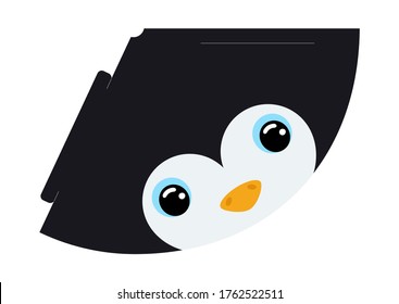 Printable mockup cap penguin. Festive cone template for birthday, party, christmas, baby shower. Fun accessory for entertainment. Cardstock cap layout construction. Print and cut. Vector illustration.