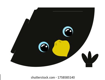 Printable mockup cap raven. Festive cone template for birthday, party, christmas, baby shower. Fun accessory for entertainment. Cardstock cap layout construction. Print and cut. Vector illustration.