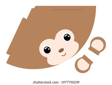 Printable Monkey Paper Hat. Party Die Cut Template For Birthday, Christmas, Baby Shower. Fun Accessory For Entertainment. Print, Cut And Glue. Vector Stock Illustration.