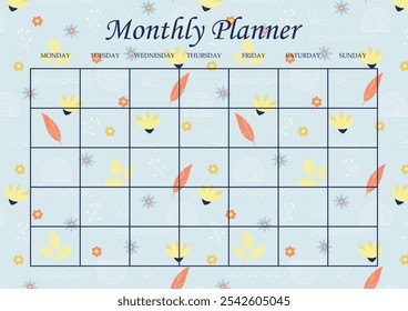 Printable monthly planner concept. Tropical exotic vector illustration. Blank sheet