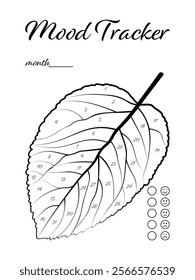 Printable mood tracker for month. Tracker with tree leaf for tracking your daily mood for 31 days. Digital planner. 