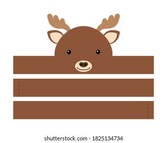 Printable moose paper hat. Party crown die cut template for birthday, christmas, baby shower. Fun accessory for entertainment. Paper crown mock up isolated on white background. Print, cut and glue.