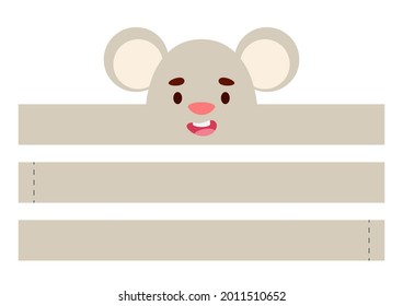 Printable mouse paper crown. Diy cut party ribbon template for birthday, christmas, baby shower. Fun accessory for entertainment. Print, cut and glue. Vector stock illustration.
