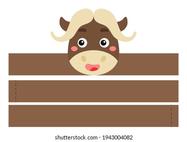 Printable musk-ox paper headband. Party crown die cut template for birthday, christmas, baby shower. Fun accessory for entertainment. Print, cut and glue. Vector stock illustration.