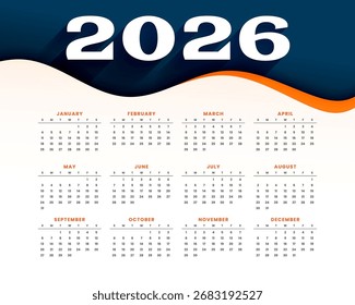 Vector de Plantilla de calendario de año nuevo 2026 para imprimir