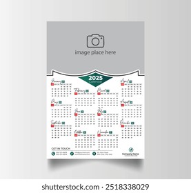 Druckbare Neujahr Wandkalender 2025, Woche beginnt Sonntag
