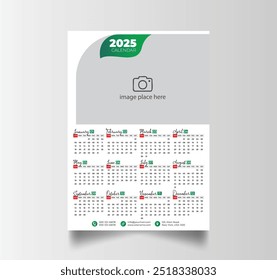 Printable New Year Wall Calendar 2025, Week Starts Sunday