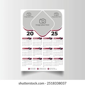 Printable New Year Wall Calendar 2025, Week Starts Sunday