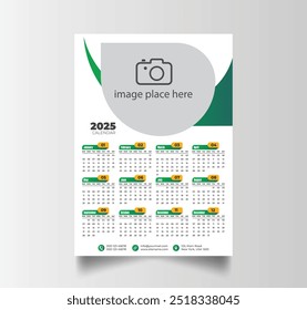 Printable New Year Wall Calendar 2025, Week Starts Sunday