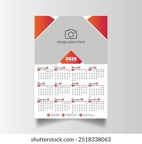 Druckbare Neujahr Wandkalender 2025, Woche beginnt Sonntag