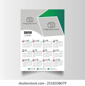 Printable New Year Wall Calendar 2025, Week Starts Sunday