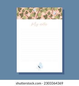 Printable notes concept with green gooseberry plant illustration, vector