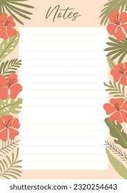 Printable notes concept, with tropical exotic background. Vector illustration 