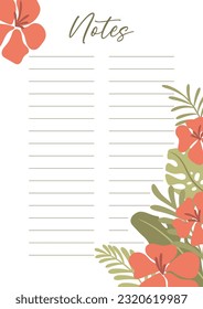 Printable notes concept, with tropical exotic background. Vector illustration 