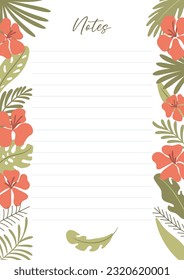 Printable notes concept, with tropical exotic background. Vector illustration 