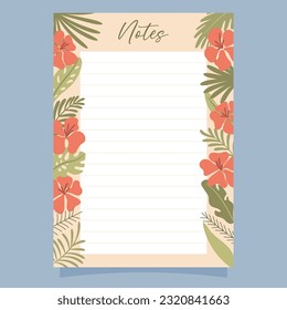 Printable notes concept, with tropical exotic background. Vector illustration 
