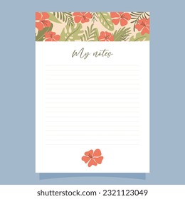 Printable notes concept, with tropical exotic background. Vector illustration 