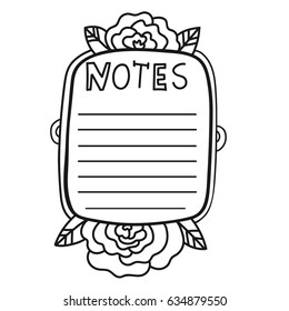 Printable Notes page. Fun summer doodle frame. Floral decoration. Print out and color it yourself. Coloring page.