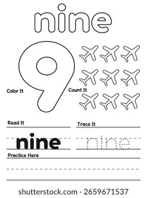 Hojas de trabajo imprimibles de seguimiento y conteo de números para niños: Páginas de actividades educativas de números 1 a 10 para preescolar y jardín de infantes.