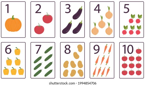 printable numbers flashcards vegetables preschool learning stock vector royalty free 1994854706 shutterstock