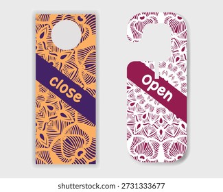 Printable open close door hanger with abstract ethnic mandala