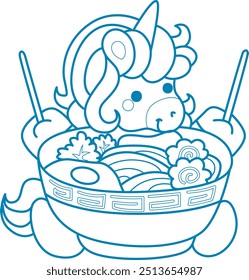 Printable outline Unicorn templates for coloring children's book.
Unicorn want to eating ramen