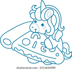 Printable outline Unicorn templates for coloring children's book.
Unicorn hugging a big pizza