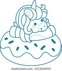 Printable outline Unicorn templates for coloring children's book.
Unicorn in the middle of donut