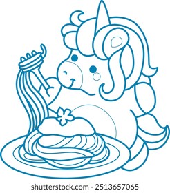 Printable outline Unicorn templates for coloring children's book.
Unicorn want to eating spaghetti