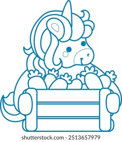 Printable outline Unicorn templates for coloring children's book.
Unicorn bring a buck of carrots