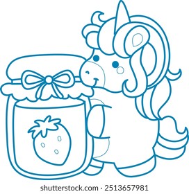 Printable outline Unicorn templates for coloring children's book.
Unicorn bring a big strawberry jam