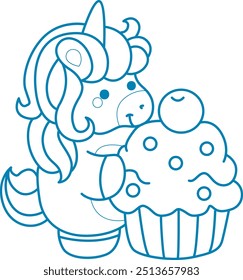 Printable outline Unicorn templates for coloring children's book.
Unicorn bring a cupcake 