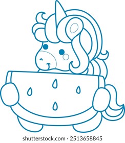 Printable outline Unicorn templates for coloring children's book.
Unicorn bring a big watermelon