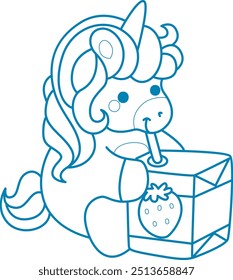 Printable outline Unicorn templates for coloring children's book.
Unicorn drinking a strawberry milk