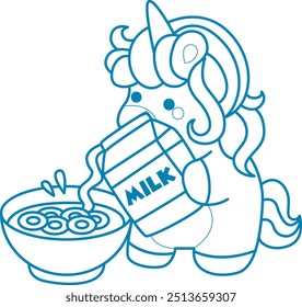 Printable outline Unicorn templates for coloring children's book.
Unicorn pour a milk to cereal