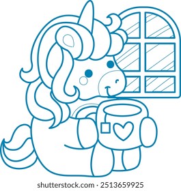 Printable outline Unicorn templates for coloring children's book.
Unicorn drinking a tea