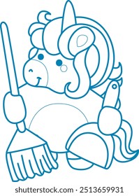 Printable outline Unicorn templates for coloring children's book.
Unicorn bring a duster and broom