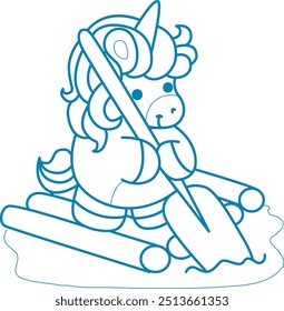 Printable outline Unicorn templates for coloring children's book.
Unicorn riding a boat in the lake