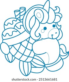 Printable outline Unicorn templates for coloring children's book.
Unicorn hugging an ice cream taiyaki