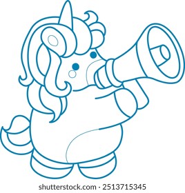 Printable outline Unicorn templates for coloring children's book.
Unicorn bring a loudspeaker