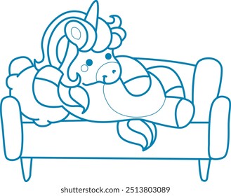 
Printable outline Unicorn templates for coloring children's book.
Unicorn rest in the chair