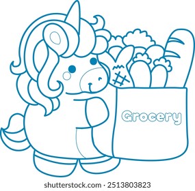 
Printable outline Unicorn templates for coloring children's book.
Unicorn bring a big grocery bag