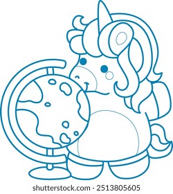 
Printable outline Unicorn templates for coloring children's book.
Unicorn with globe to study