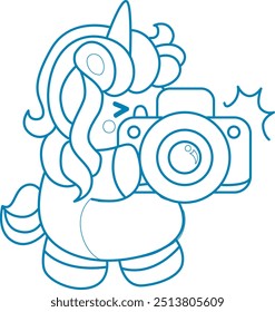 
Printable outline Unicorn templates for coloring children's book.
Unicorn take a photo with camera
