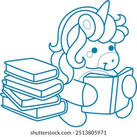 
Printable outline Unicorn templates for coloring children's book.
Unicorn reading a book