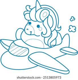 
Printable outline Unicorn templates for coloring children's book.
Unicorn riding a plane to travelling