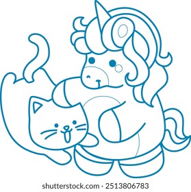 
Printable outline Unicorn templates for coloring children's book.
Unicorn with cat is bestfriend