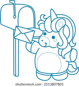 
Printable outline Unicorn templates for coloring children's book.
Unicorn send a message in the mail box